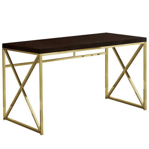 Computer Desk, Home Office, Laptop, Work, Brown Laminate, Gold - Monarch