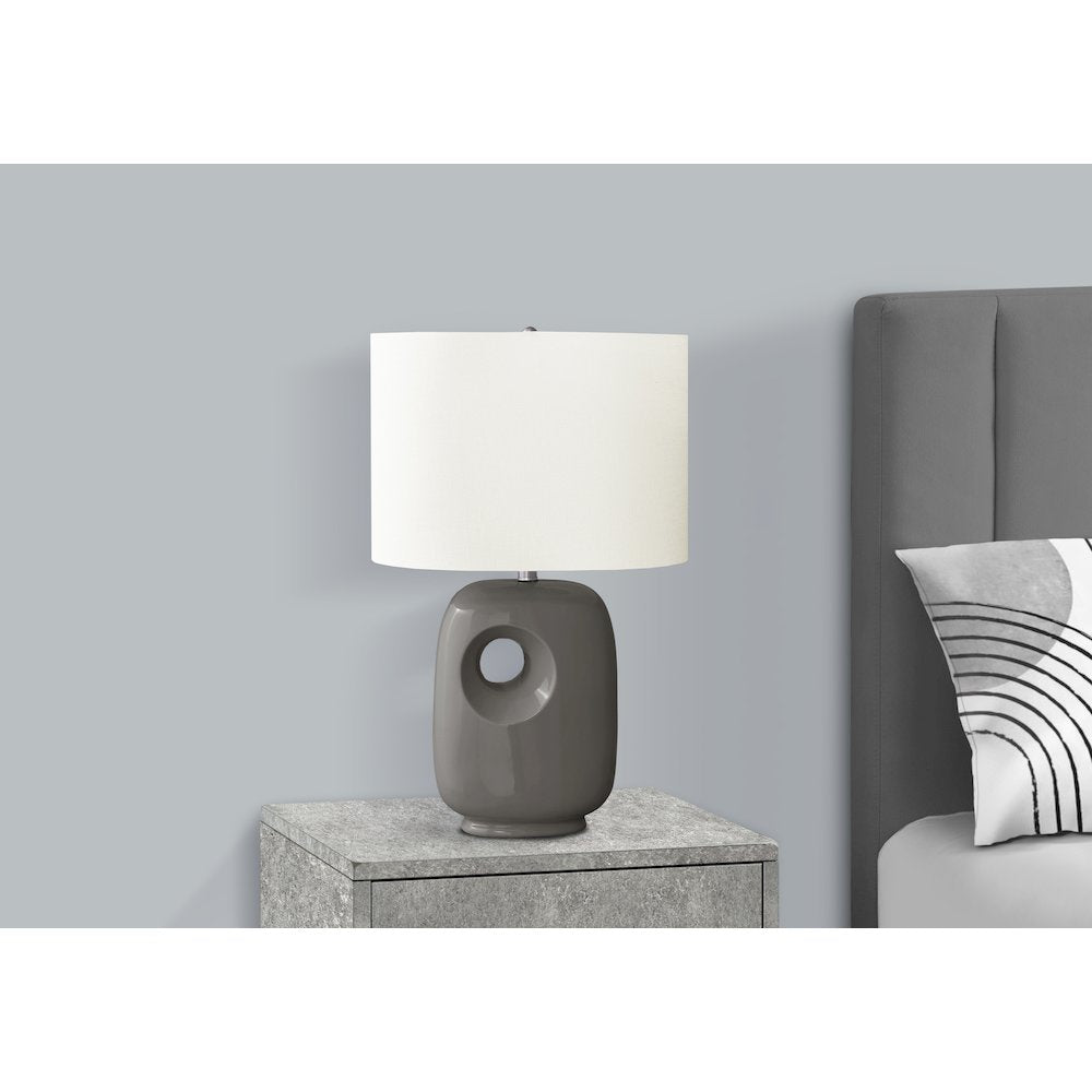 Lighting, 26''H, Table Lamp, Dark Grey Ceramic, Ivory / Cream Shade, Contemporary - Monarch