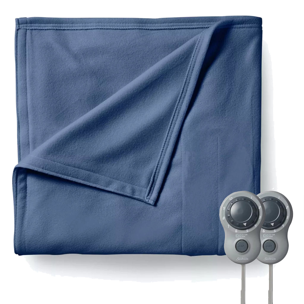 Sunbeam  Queen Size Electric Fleece Heated Blanket in Blue with Dual Zone