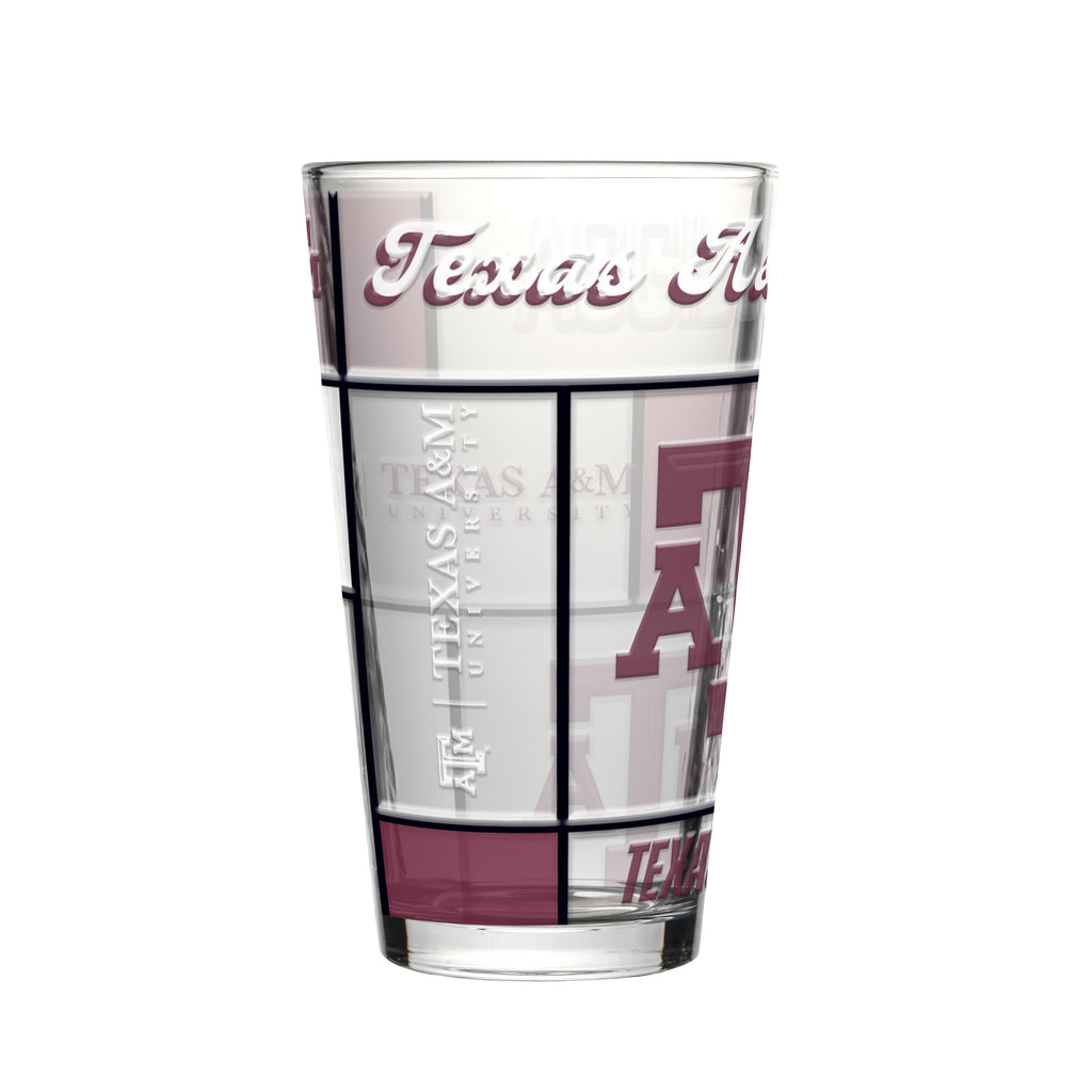 Texas A&M Aggies Pint Glass 16oz Quilted Stained Boxed - Logo Brands