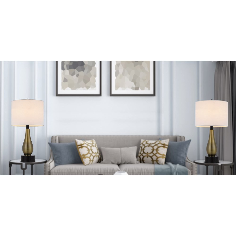 100W Ashland Metal Table Lamp With Hardback Drum Fabric Shade (Sold As Pairs) - Cal Lighting