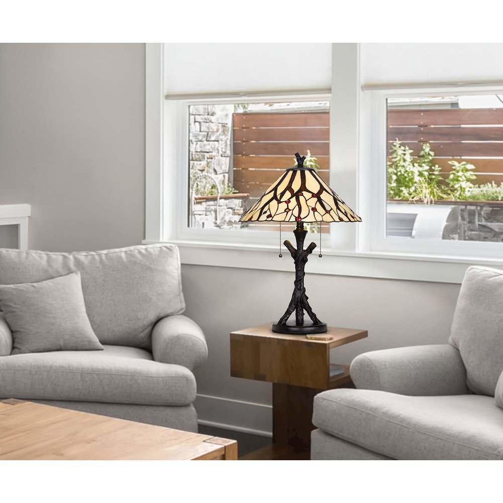 60W X 2 Metal/Resin Tiffany Table Lamp With Pull Chain Switches - Cal Lighting
