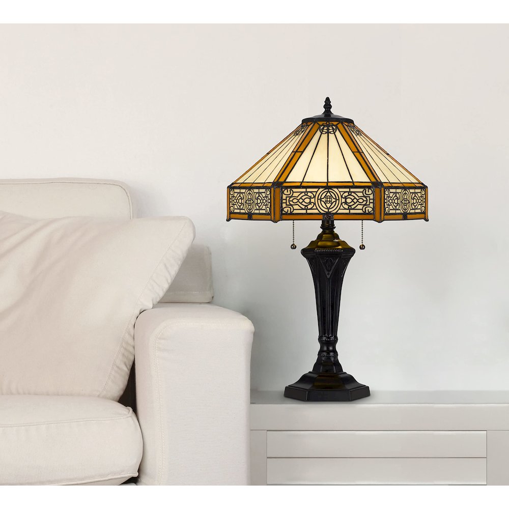 60W X 2 Metal/Resin Tiffany Table Lamp With Pull Chain Switches - Cal Lighting