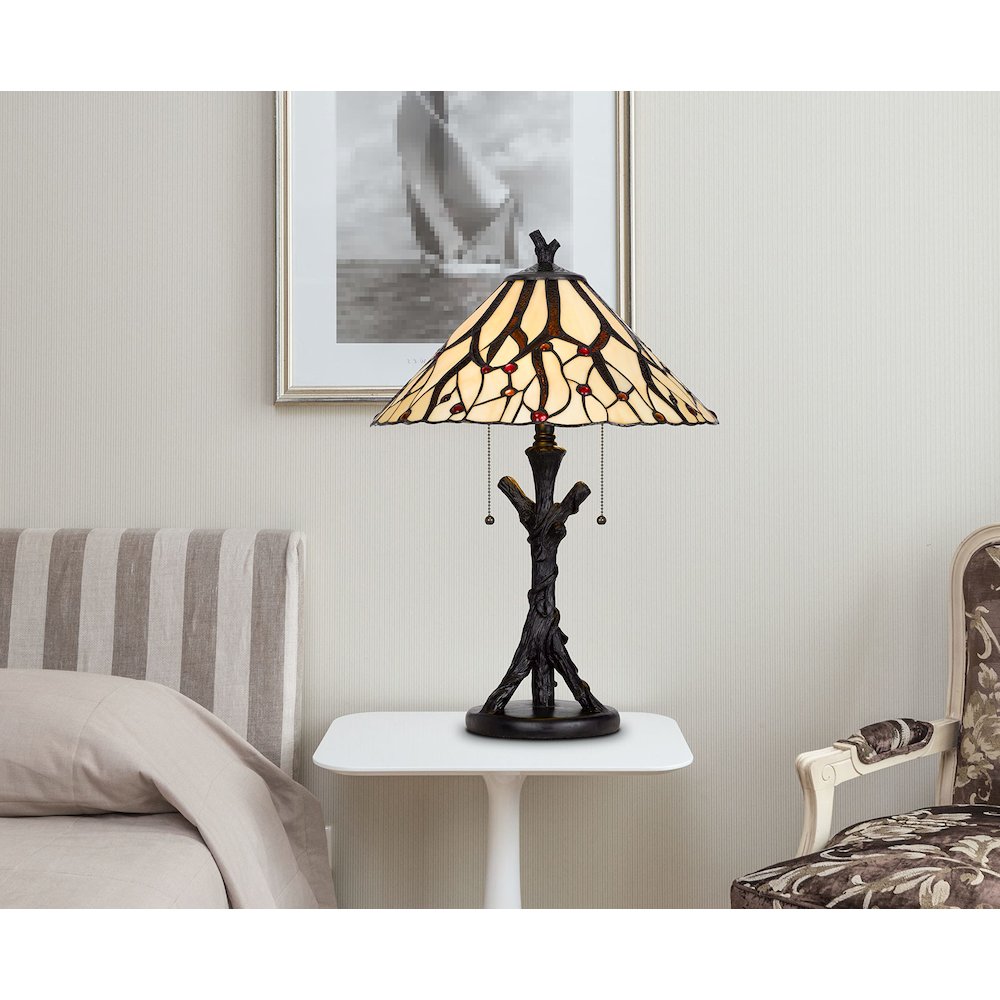 60W X 2 Metal/Resin Tiffany Table Lamp With Pull Chain Switches - Cal Lighting