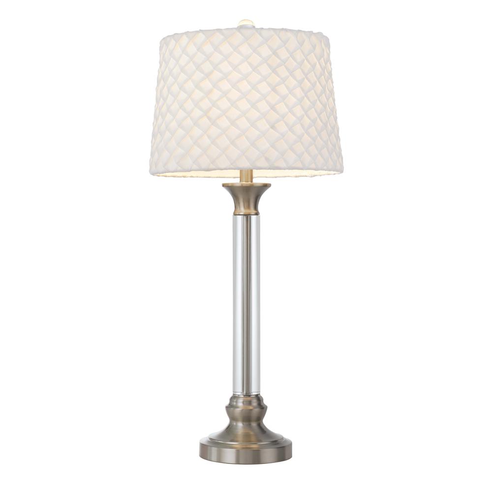 150W 3 Way Ruston Crystal/Metal Table Lamp With Pleated Hardback Shade - Cal Lighting