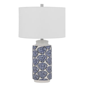 Cambiago Ceramic Table Lamp With Seashell Design And Linen Drum Shade - Cal Lighting