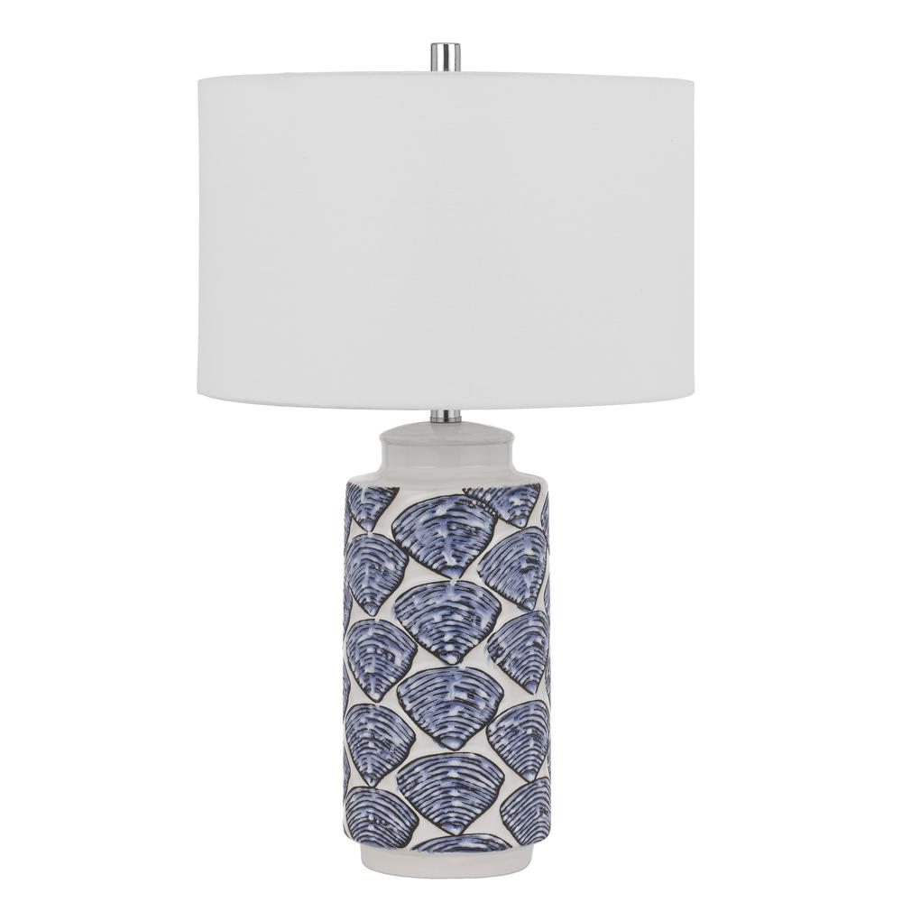 Cambiago Ceramic Table Lamp With Seashell Design And Linen Drum Shade - Cal Lighting