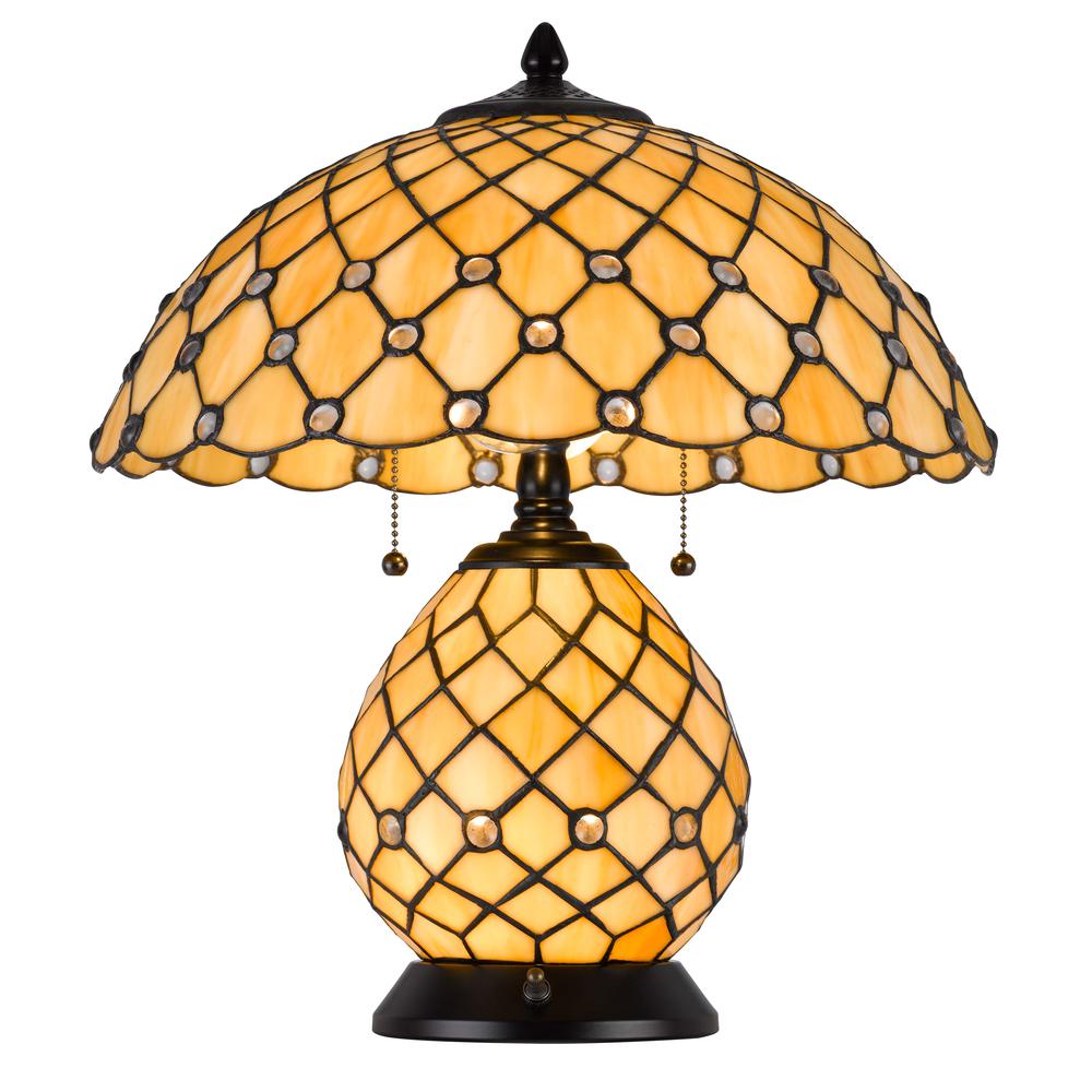 60W X 2 Valetta Tiffany Table Lamp With 2W Integrated Led Night Light - Cal Lighting