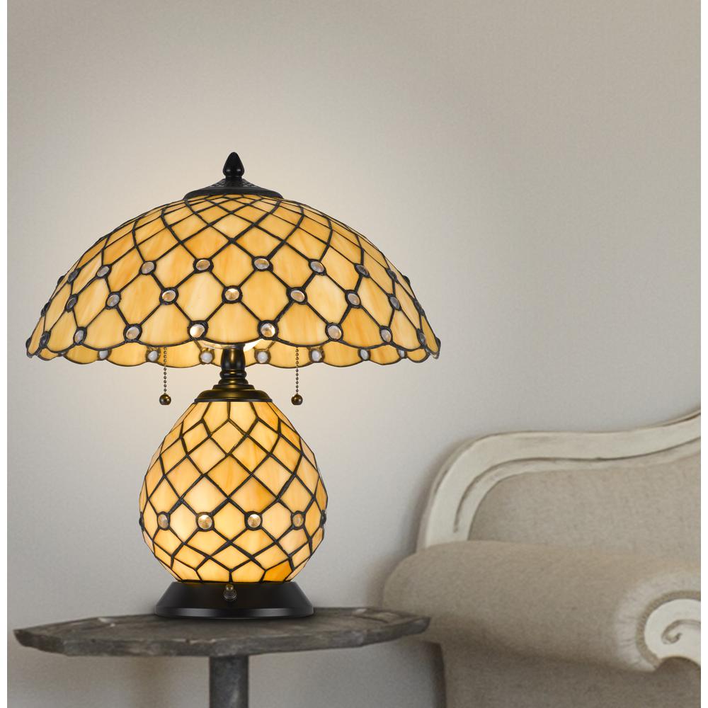 60W X 2 Valetta Tiffany Table Lamp With 2W Integrated Led Night Light - Cal Lighting