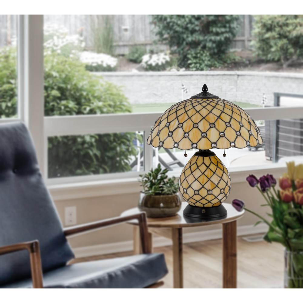 60W X 2 Valetta Tiffany Table Lamp With 2W Integrated Led Night Light - Cal Lighting