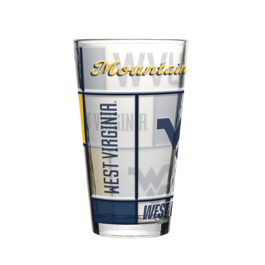 West Virginia Mountaineers Pint Glass 16oz Quilted Stained Boxed - Logo Brands