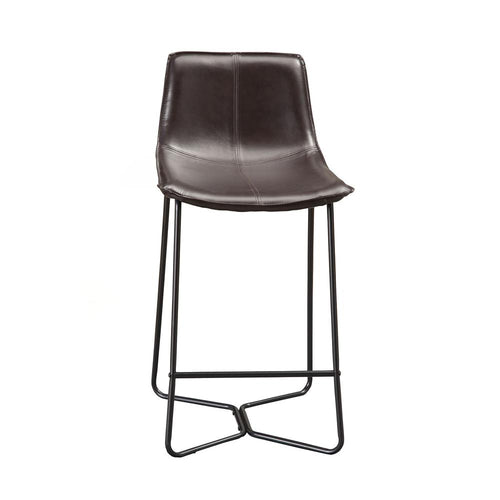 Live Edge Set of 2 Bonded Leather Pub Chairs, Dark Brown - Alpine Furniture