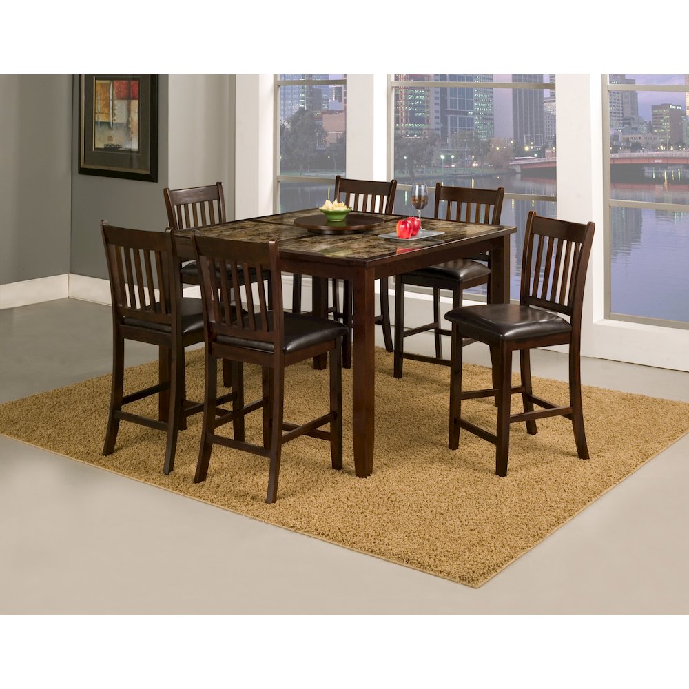 Capitola Faux Marble Large Pub Table w/ Removable 18'' Lazy Susan, Espresso - Alpine Furniture