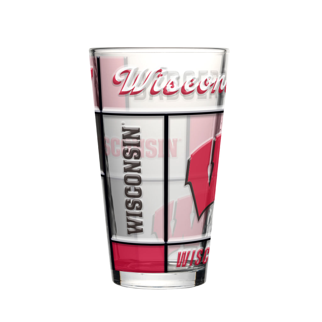 Wisconsin Badgers Pint Glass 16oz Quilted Stained Boxed - Logo Brands