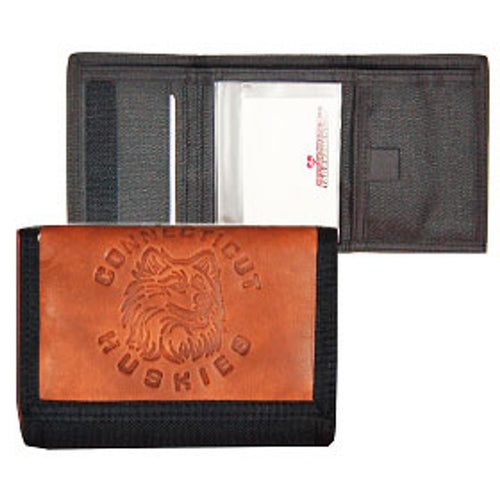 Connecticut Huskies Leather/Nylon Embossed Tri-Fold Wallet - Rico Industries