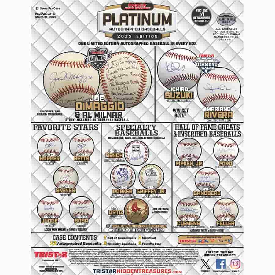 Tri-Star Productions Inc -  Platinum - 2025 Tristar Hidden Treasures Autographed Baseballs Platinum Edition