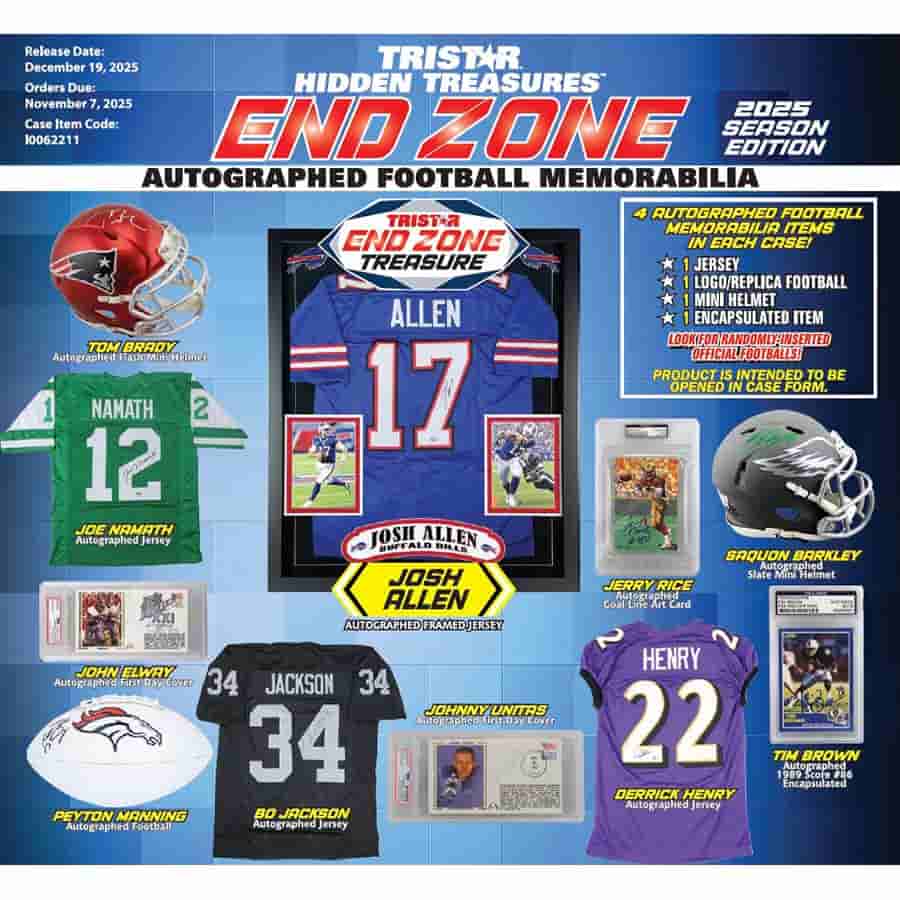 Tri-Star Productions Inc -  End Zone - 2025 Tristar Hidden Treasures End Zone Autographed Football Memorabilia Season Edition