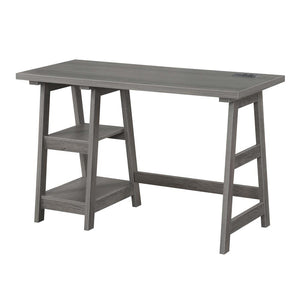 Designs2Go Trestle Desk with Charging Station, Charcoal Gray - Convenience Concepts