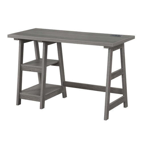 Designs2Go Trestle Desk with Charging Station, Charcoal Gray - Convenience Concepts