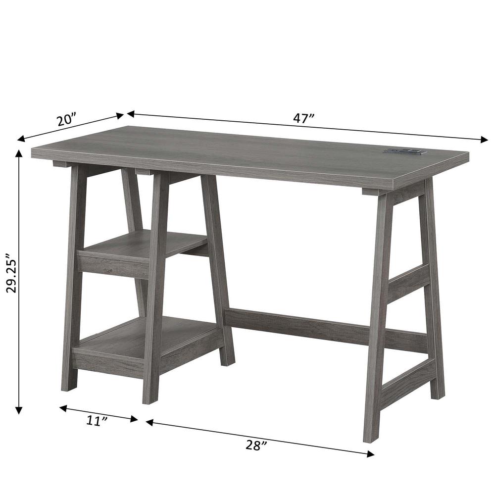 Designs2Go Trestle Desk with Charging Station, Charcoal Gray - Convenience Concepts