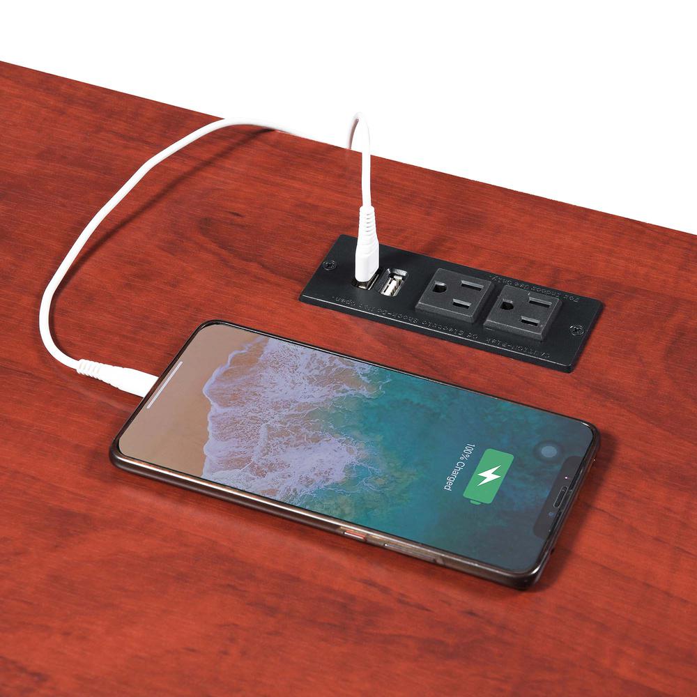 Designs2Go Trestle Desk with Charging Station, Cherry - Convenience Concepts