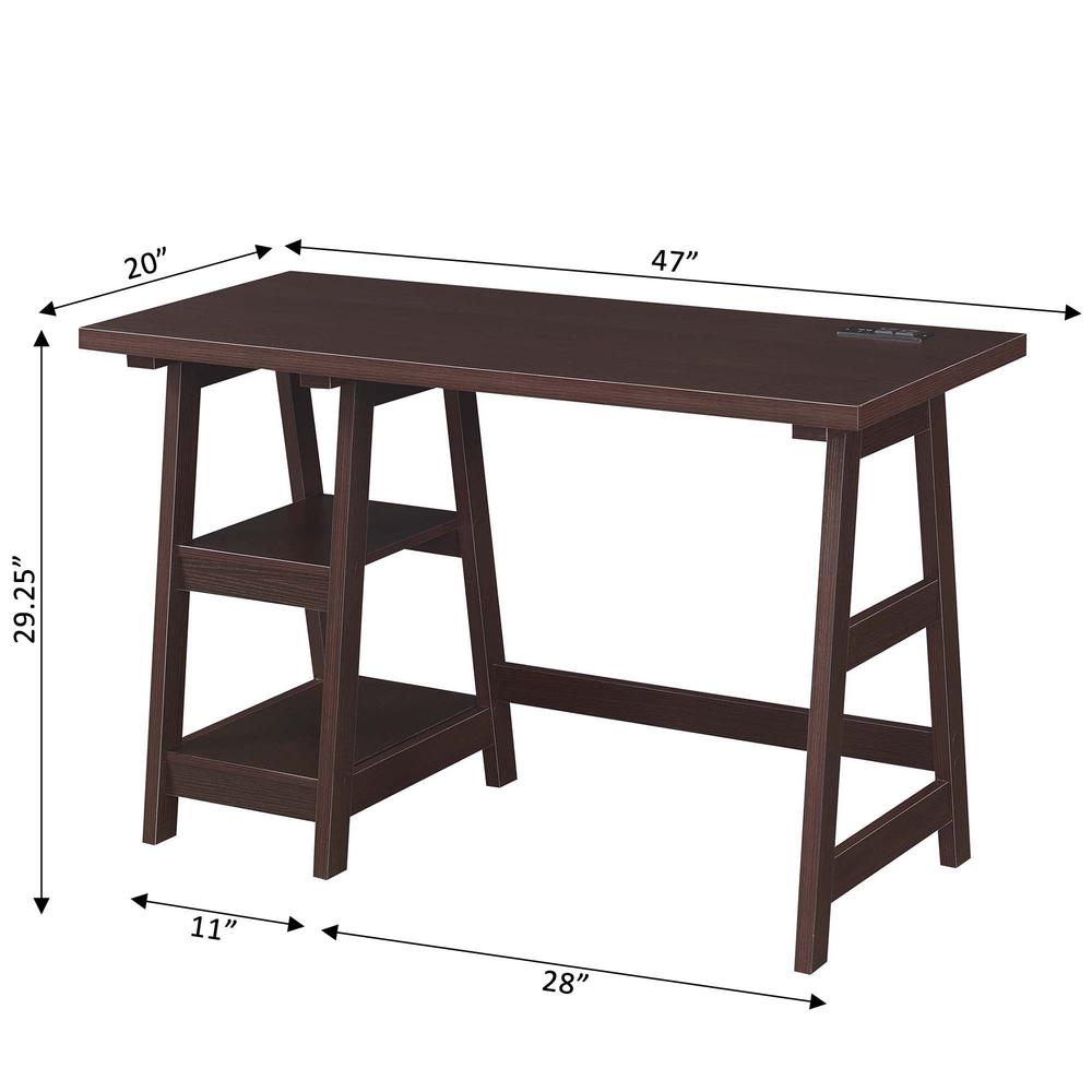 Designs2Go Trestle Desk with Charging Station, Espresso - Convenience Concepts
