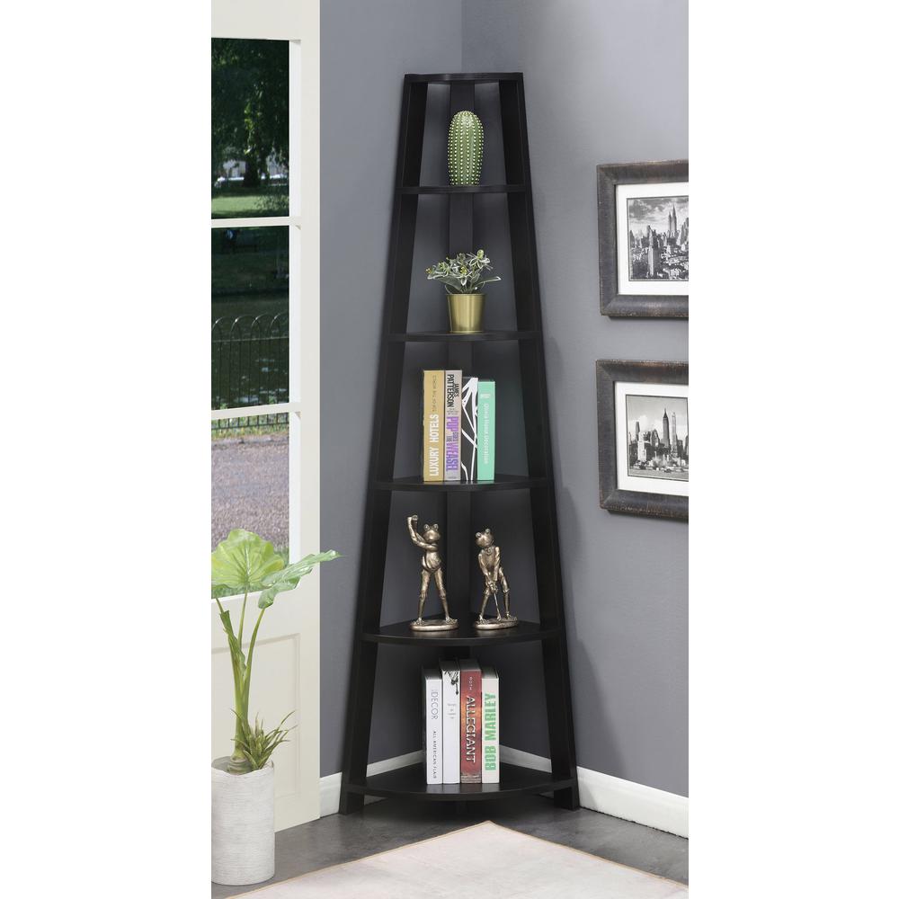 Newport 5 Tier Corner Bookshelf Black - Convenience Concepts
