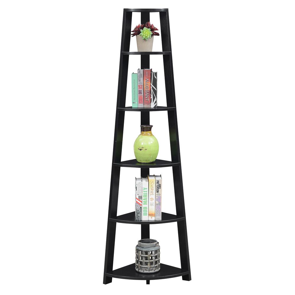 Newport 5 Tier Corner Bookshelf Black - Convenience Concepts