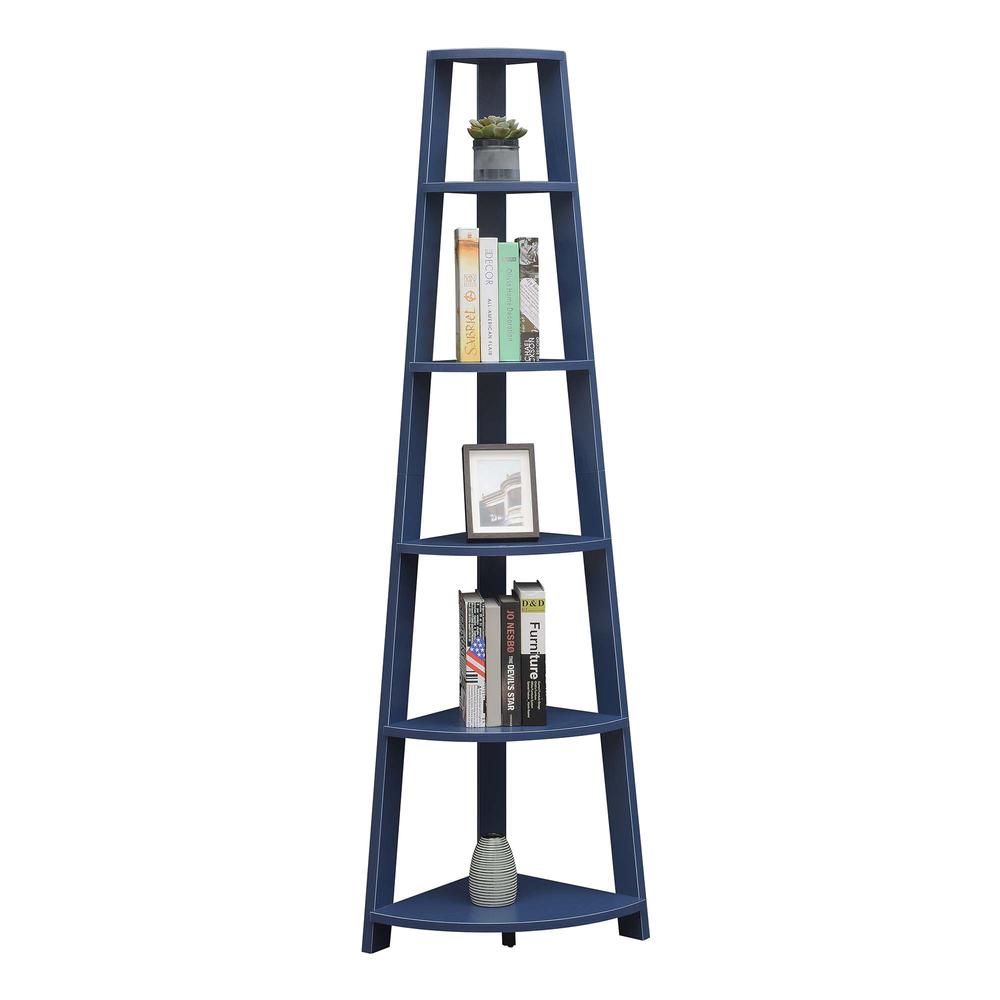 Newport 5 Tier Corner Bookshelf Cobalt Blue - Convenience Concepts