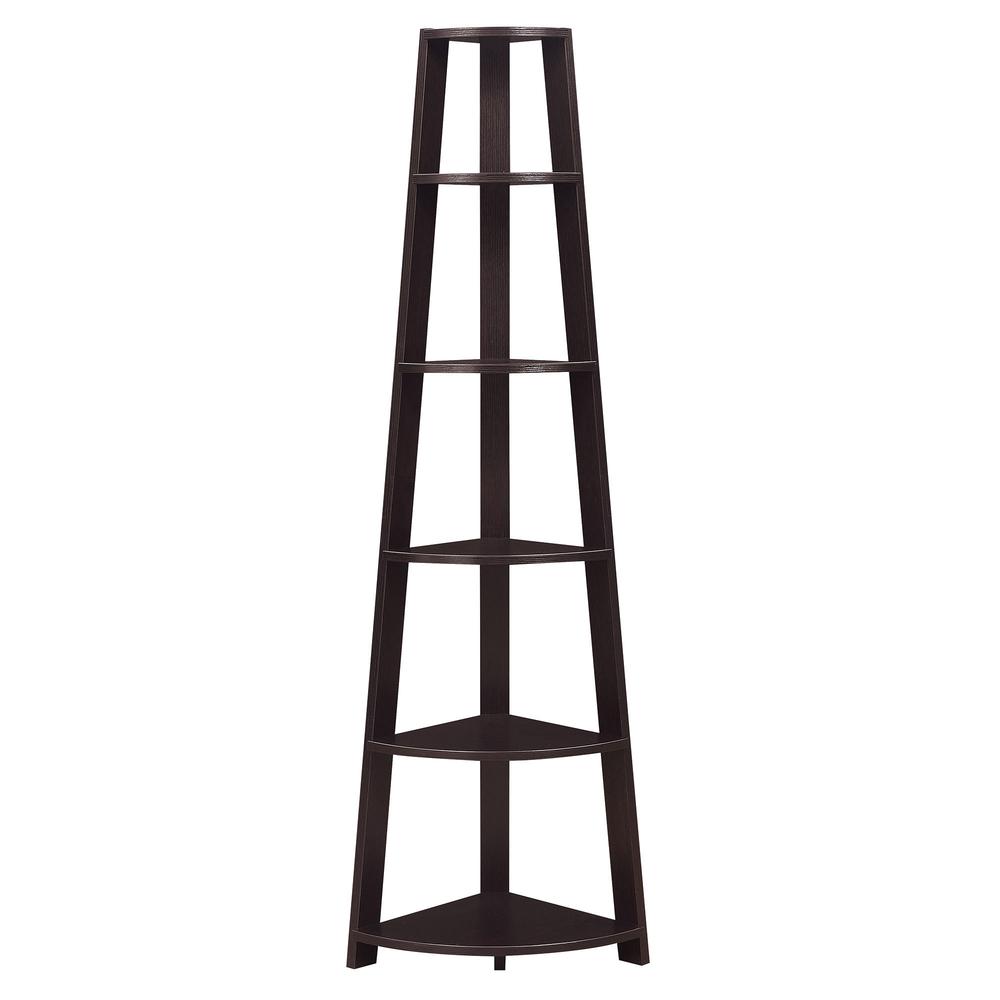 Newport 5 Tier Corner Bookshelf Espresso - Convenience Concepts