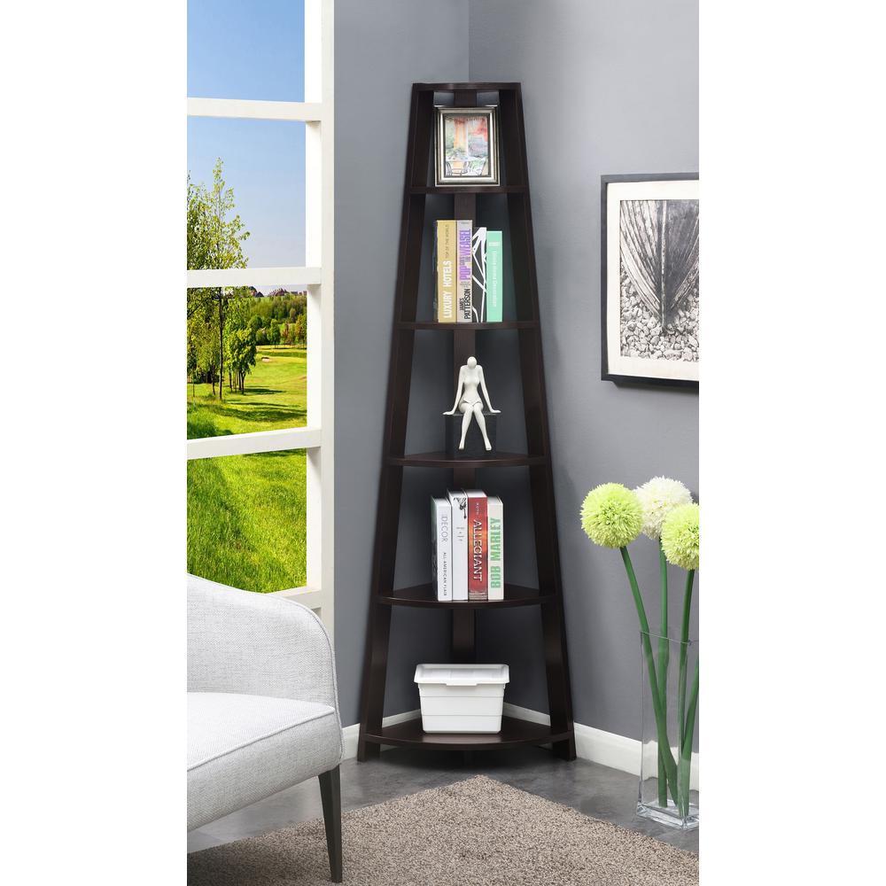 Newport 5 Tier Corner Bookshelf Espresso - Convenience Concepts