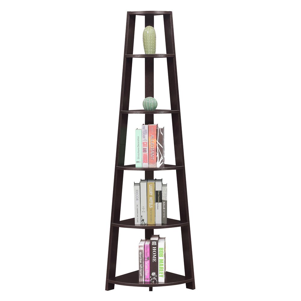 Newport 5 Tier Corner Bookshelf Espresso - Convenience Concepts