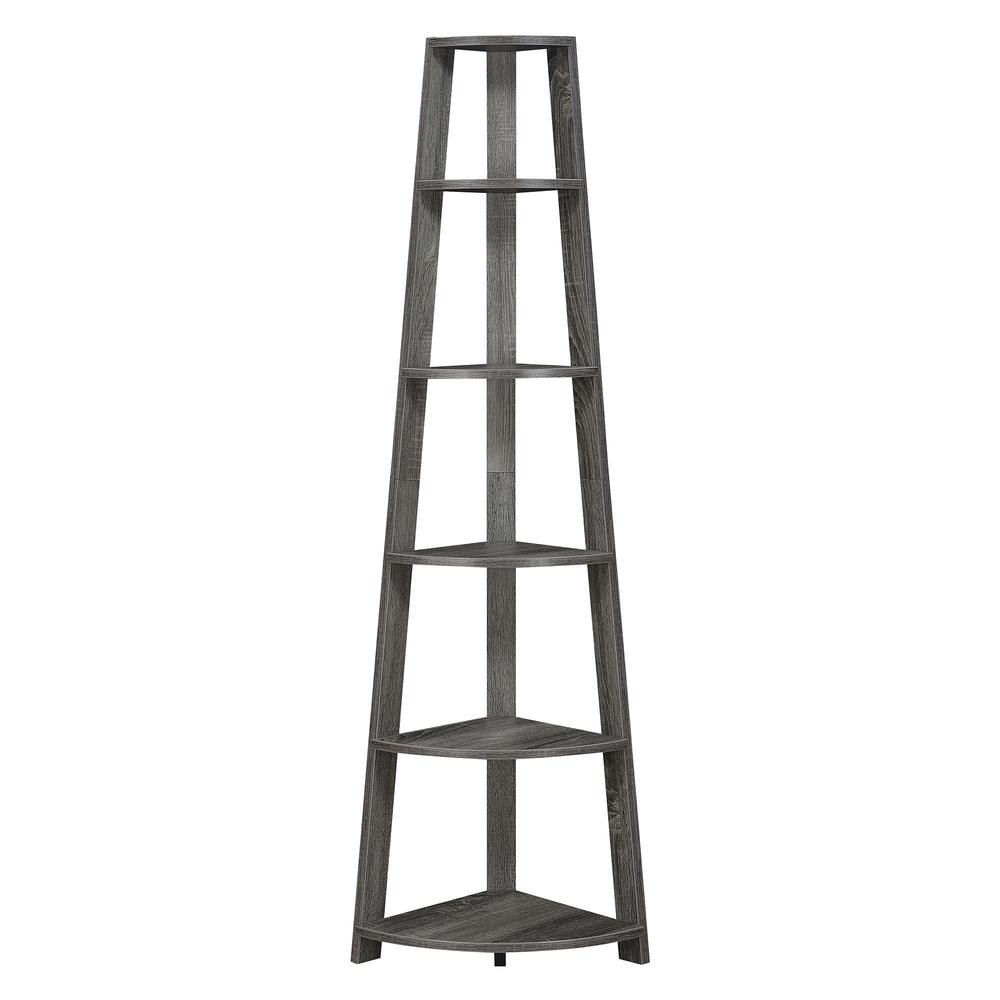 Newport 5 Tier Corner Bookshelf Weathered Gray - Convenience Concepts