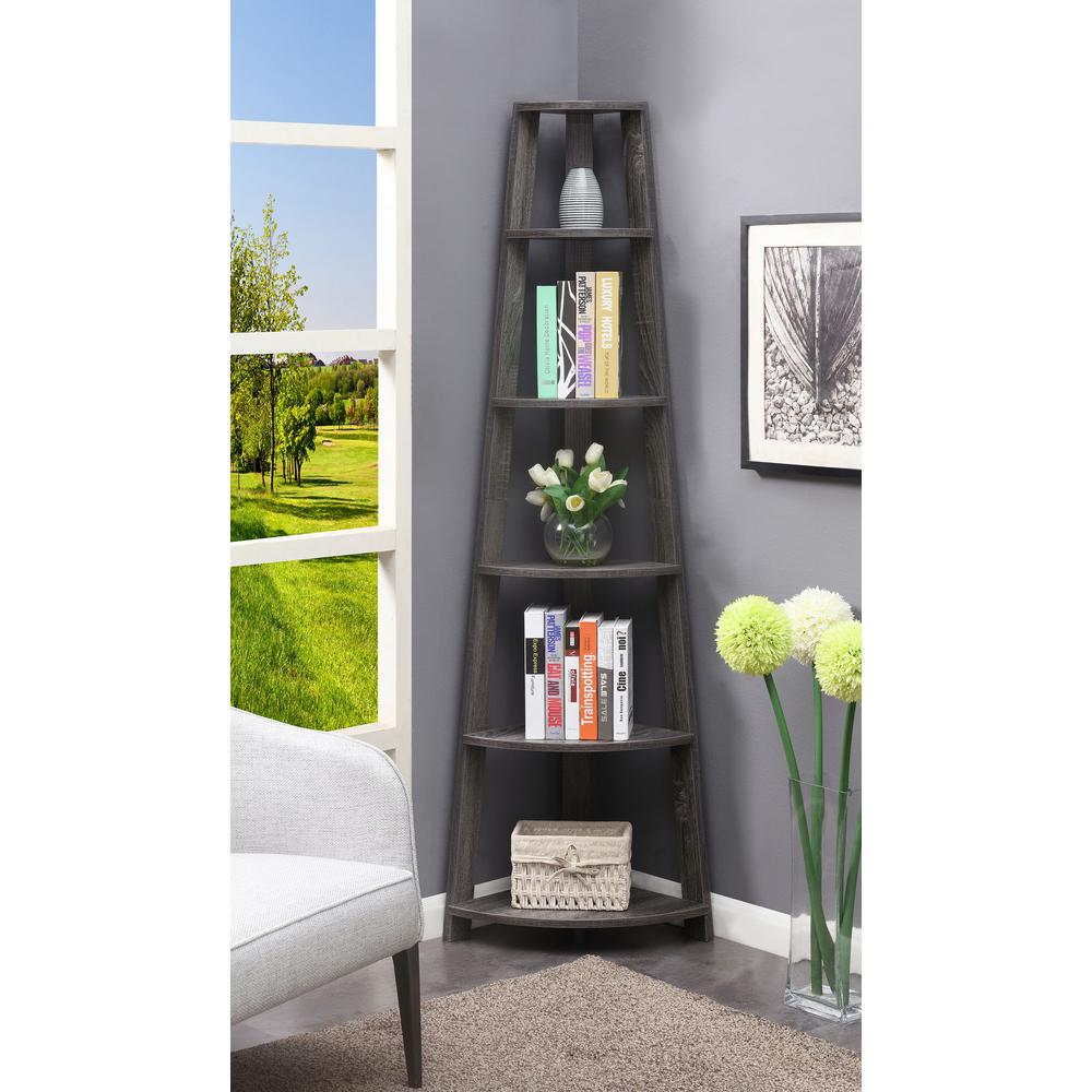 Newport 5 Tier Corner Bookshelf Weathered Gray - Convenience Concepts