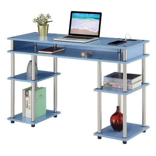 Designs2Go No Tools Student Desk With Charging Station, Blue - Convenience Concepts