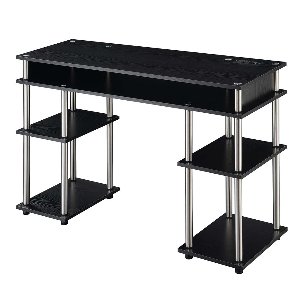 Designs2Go No Tools Student Desk with Charging Station, Black - Convenience Concepts