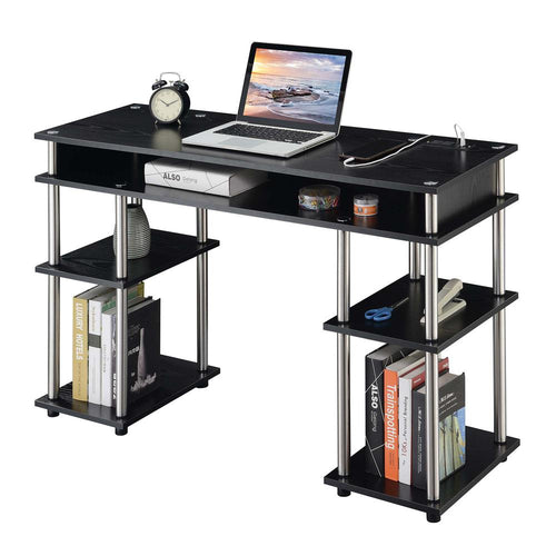 Designs2Go No Tools Student Desk with Charging Station, Black - Convenience Concepts