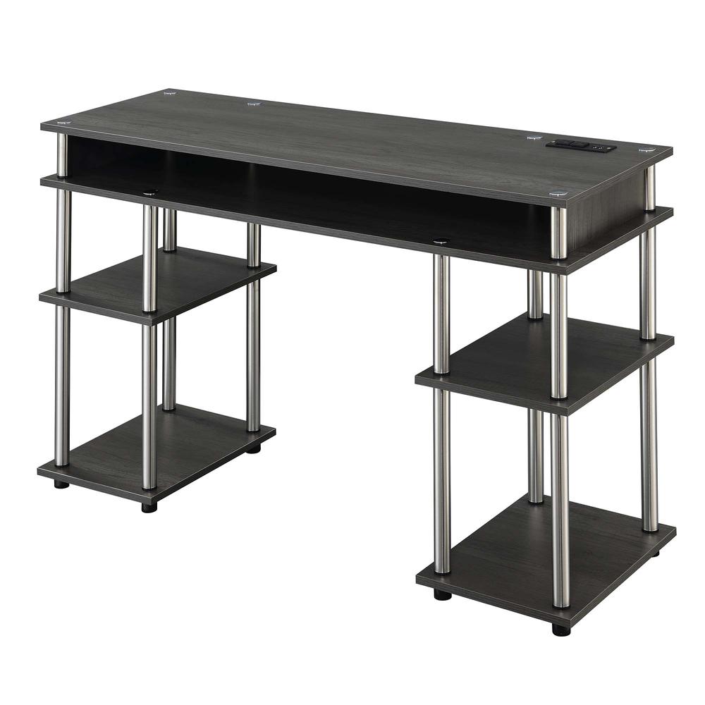 Designs2Go No Tools Student Desk with Charging Station, Charcoal Gray - Convenience Concepts