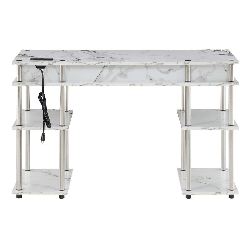 Designs2Go No Tools Student Desk With Charging Station, White Marble - Convenience Concepts