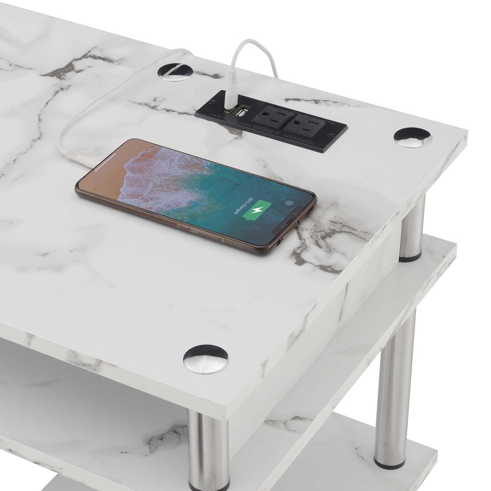 Designs2Go No Tools Student Desk With Charging Station, White Marble - Convenience Concepts
