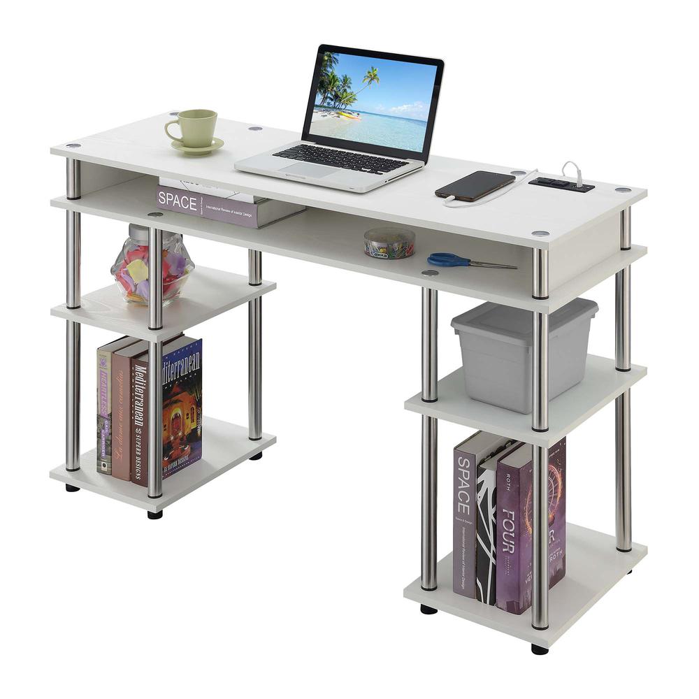 Designs2Go No Tools Student Desk with Charging Station, White - Convenience Concepts