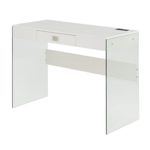 Soho 42 Inch Glass Desk With Charging Station, White - Convenience Concepts