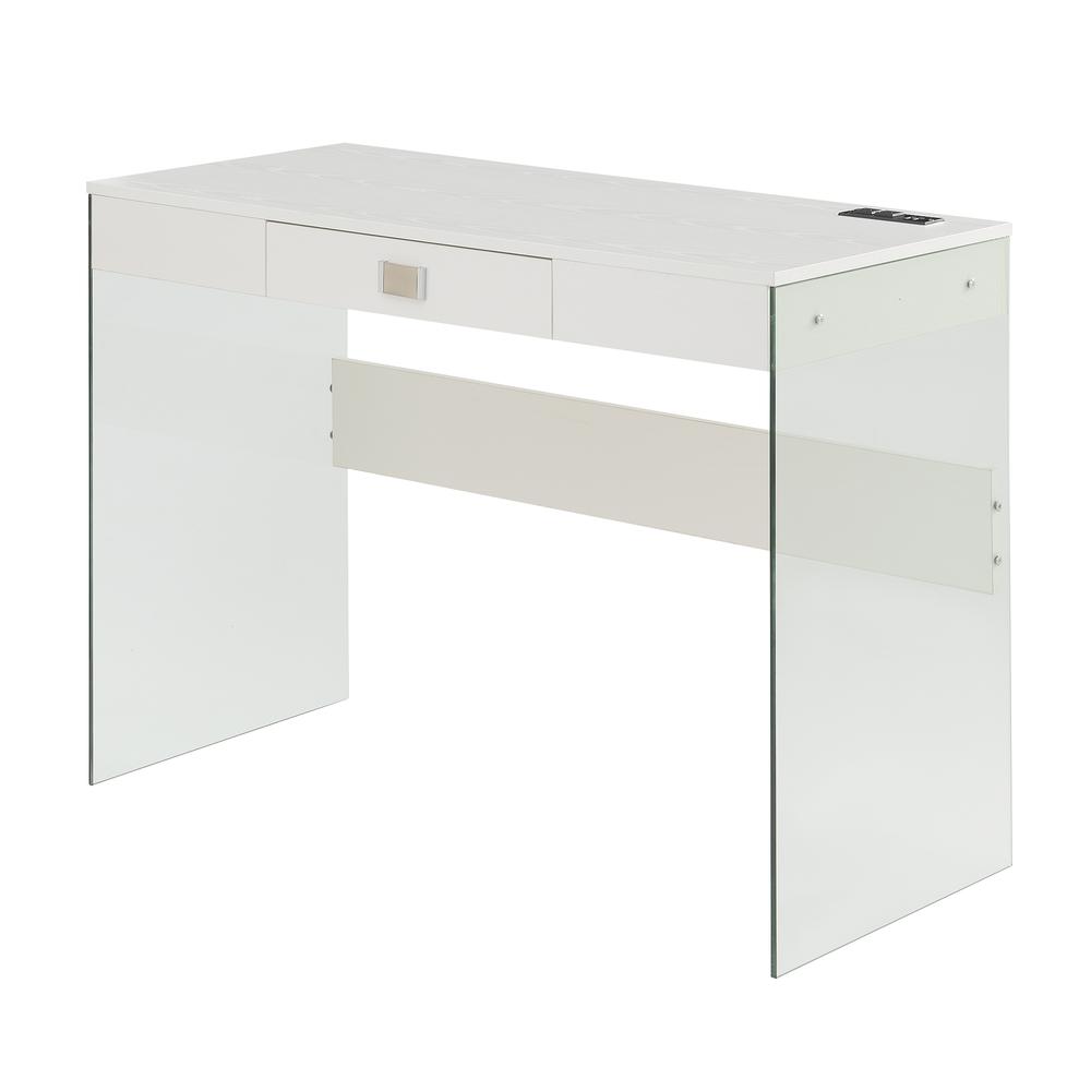 Soho 42 Inch Glass Desk With Charging Station, White - Convenience Concepts
