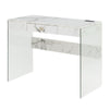 Soho 42 Inch Glass Desk With Charging Station, Faux White Marble - Convenience Concepts
