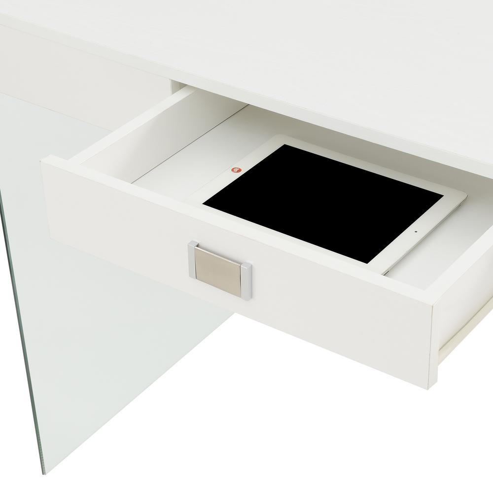 Soho 42 Inch Glass Desk With Charging Station, White - Convenience Concepts