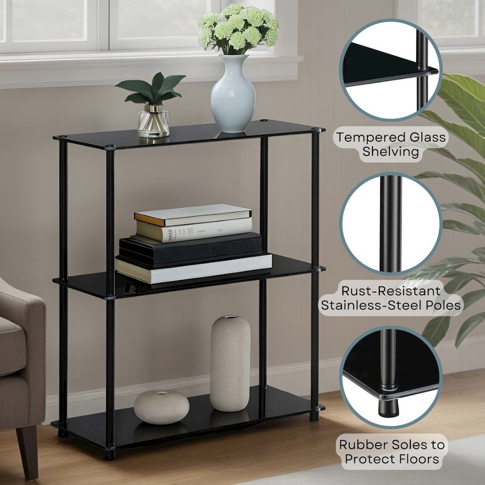 Designs2Go Classic Glass 3 Tier Bookshelf - Convenience Concepts
