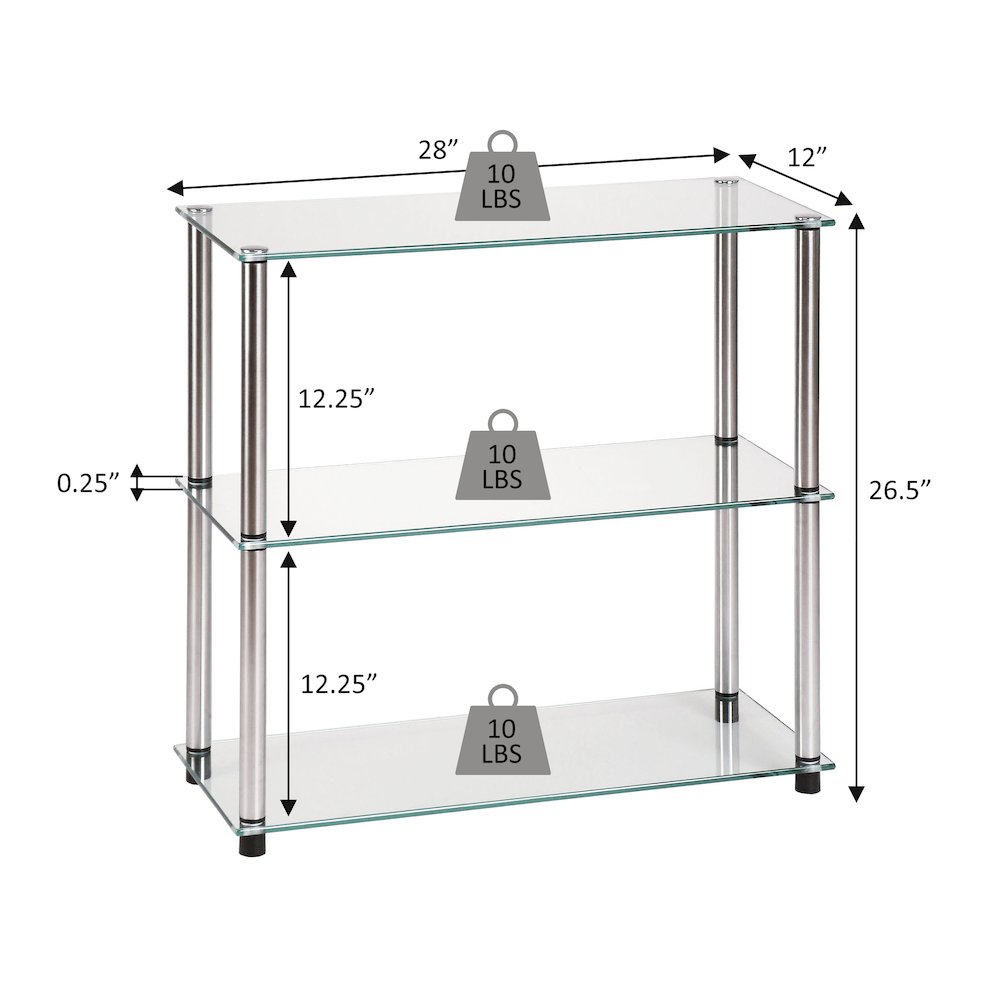 Designs2Go Classic Glass 3 Tier Bookshelf - Convenience Concepts