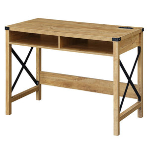 Durango 42 Inch Desk With Charging Station, English Oak/Black - Convenience Concepts