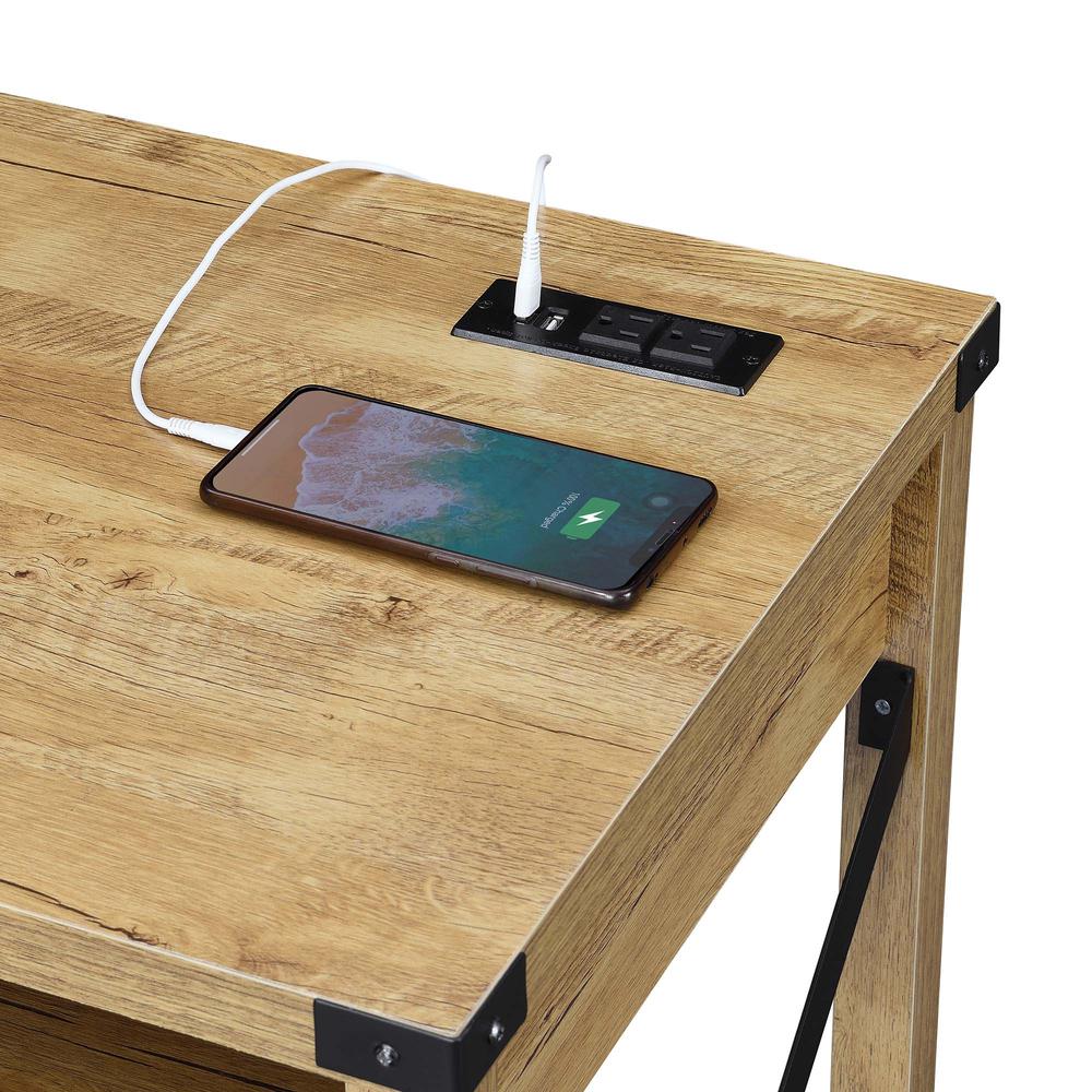 Durango 42 Inch Desk With Charging Station, English Oak/Black - Convenience Concepts