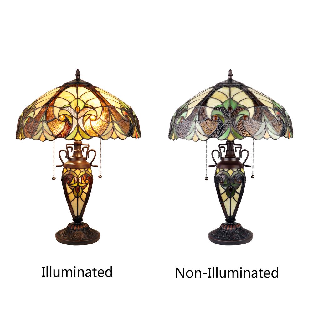 CHLOE Lighting LIAISON Victorian-Style Antique Dark Bronze 3 Light Double Lit Table Lamp 16'' Wide
